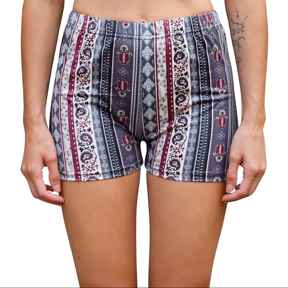 High Waisted Bike Shorts - Indigo Blue Paisley